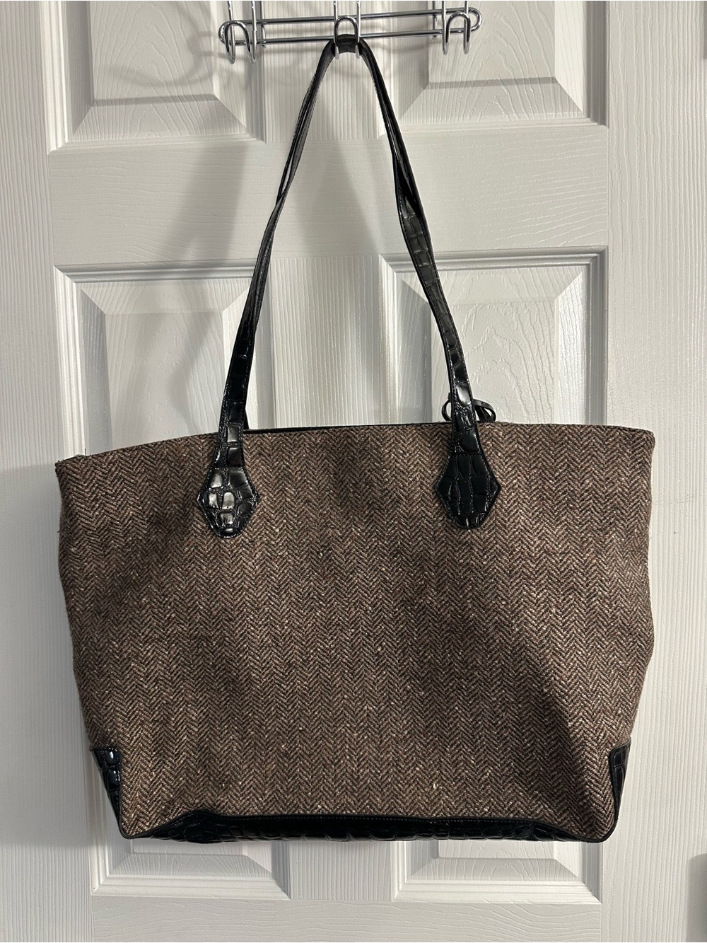 Bueno Brown Herringbone Tote Shoulder Bag with Black Trim